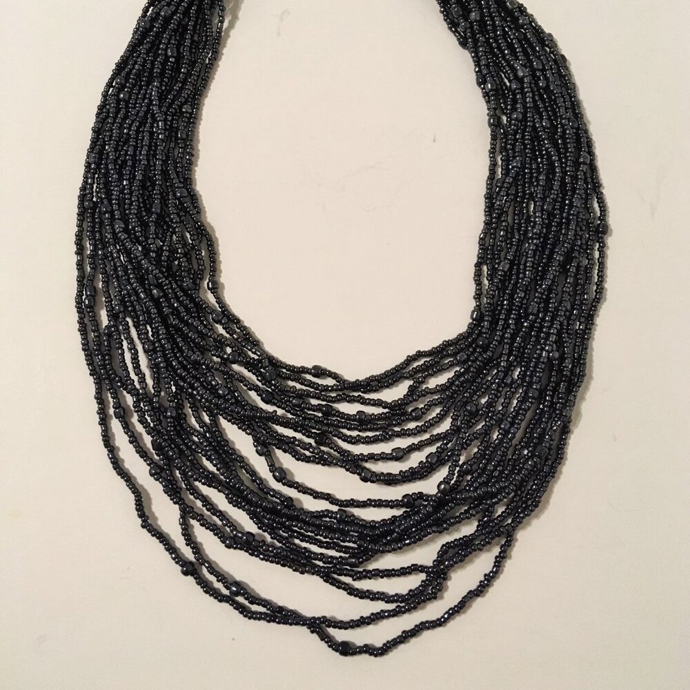 Charcoal Gray Necklace Multi Size Beads 20 Strand Adjustable Length Beaded